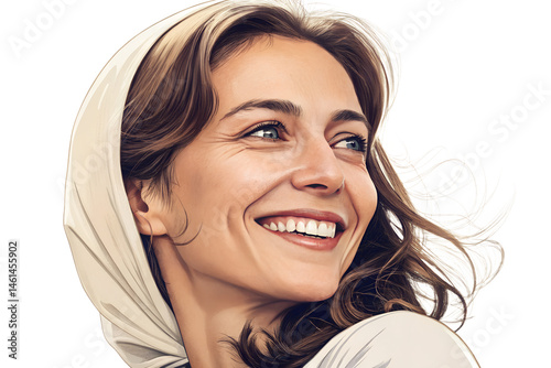 beautiful woman face smiling isolated on transparent	
