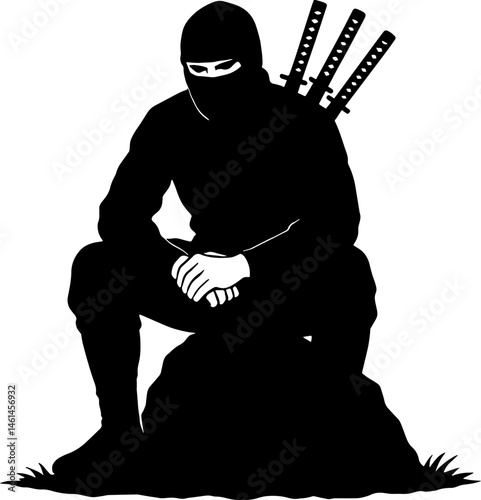 The Silent Warrior: A Ninja’s Moment of Reflection-Thee swords man ninja 