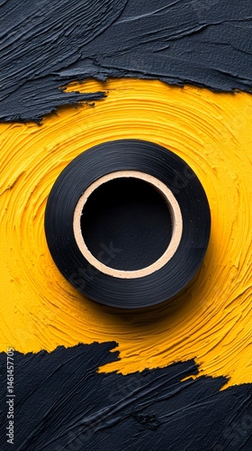 Black Tape Roll on Yellow and Black Painted Background