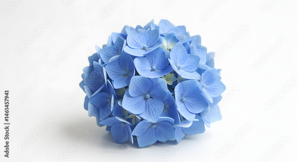 Obraz premium Single Blue Hydrangea Bloom with Intricate Details on White PNG