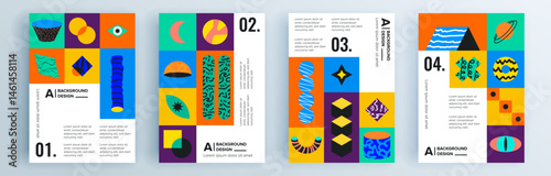 Modern abstract covers set, minimal covers design. Colorful geometric background, vector illustration.