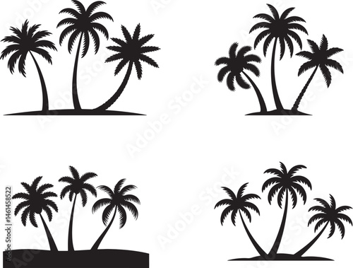 Set of Palm Tree Silhouettes Isolated on White Background  Tropical Nature 