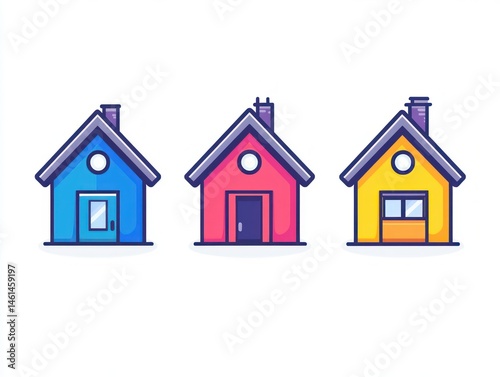 vector set of a cottage, line icon set oh a house on white background 