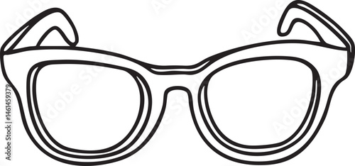 A pair of stylized eyeglasses rests on a white background.