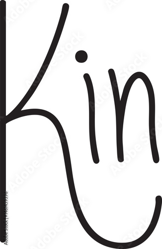 A stylized handwritten word 'kin' is presented in a minimalist