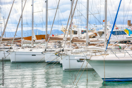 Astonishing spring cityscape with marina and Yachts and boats in town Cagliari