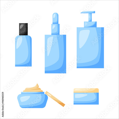 Skincare products organic cosmetics, beauty products for beauty, spa, wellness, natural products, cosmetics, body care. Vector illustration for poster, banner, advertising, flyer.