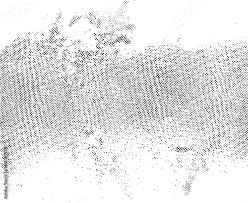 A dense textured landscape of dark gray and white dots creates a chaotic yet intriguing visual.