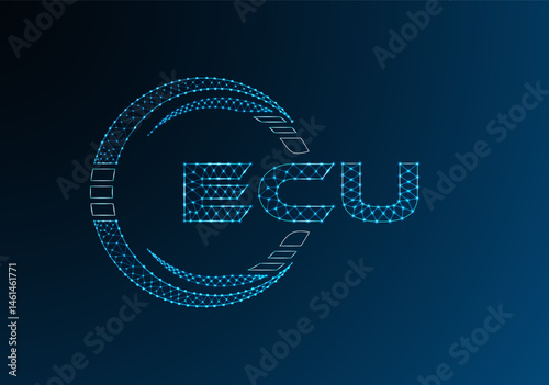 ECU low poly letter logo vector design. ECU lower poly logo design. Low poly logo.