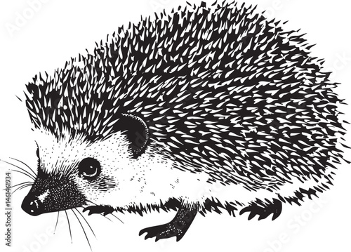 A solitary hedgehog curls protectively around its paws.