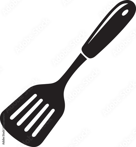 Spatula Silhouette Vector | Kitchen Tool, Cooking Utensil & Flip Icon in Black Vector