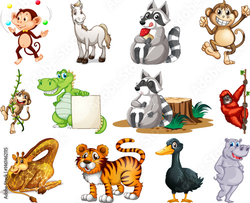 set of animal cartoon character vector icon logo character premium illustration