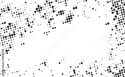 A dense scattering of black dots covers a bright white background.