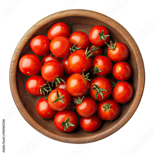 Fresh cherry tomatoes in a wooden bowl