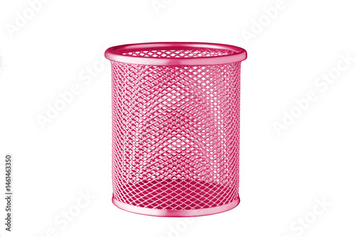 Obraz na płótnie metallic Glass of red color for stationery, pencils, pens, scissors, ruler, on an isolated white background close up w salonie
