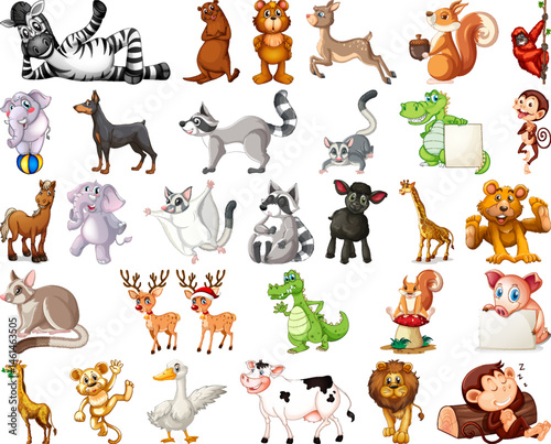 set of animal cartoon character vector icon logo character premium illustration