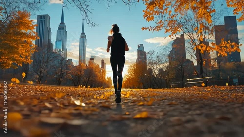 Autumn runner in city park
