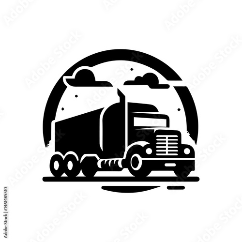 Black and white vector artwork of a heavy duty dump truck. Industrial machinery concept