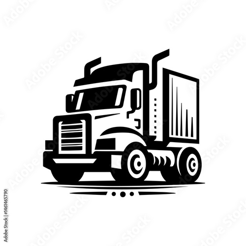 Black and white vector artwork of a heavy duty dump truck. Industrial machinery concept