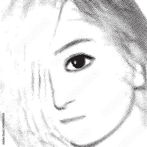A woman's eye gazes intently towards the viewer.