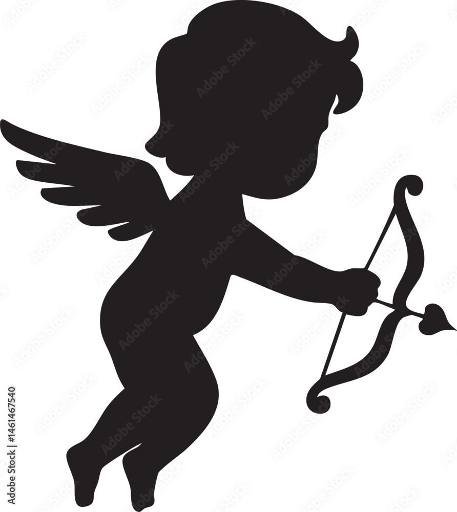 Fototapeta premium A silhouette aims an arrow at a heart.