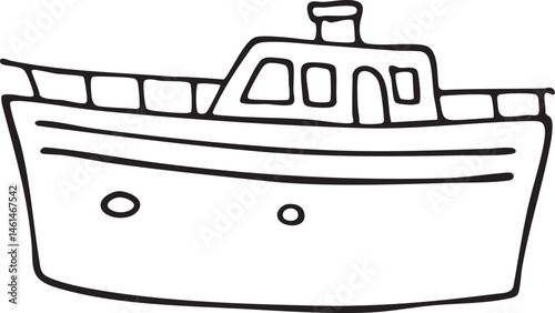 A simple black-and-white drawing of a small boat on water.