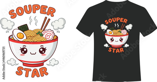 Cute Anime Ramen Souper Star T-Shirt Design