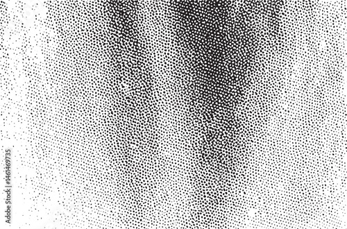 A dense textured black and white of small dots creates an abstract representation of a human face.