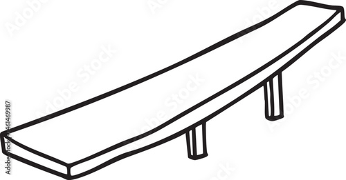 A simple wooden bench rests on a light gray surface.