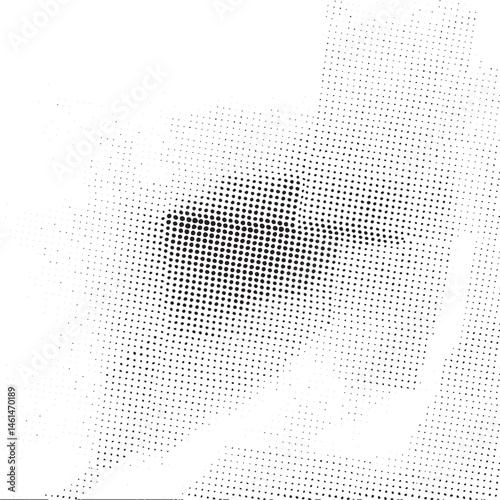 A blurred silhouette emerges from a dense field of white dots.