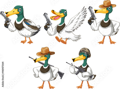 set of duckling doing different activities vector icon logo character premium illustration