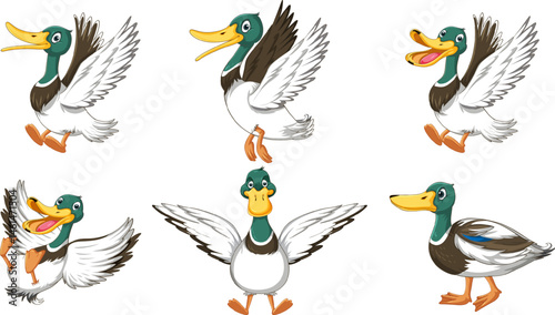 set of duckling doing different activities vector icon logo character premium illustration