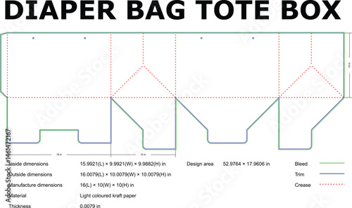 Diaper Bag Template Die Cut Layout With Dimensions For Manufacturing And Design