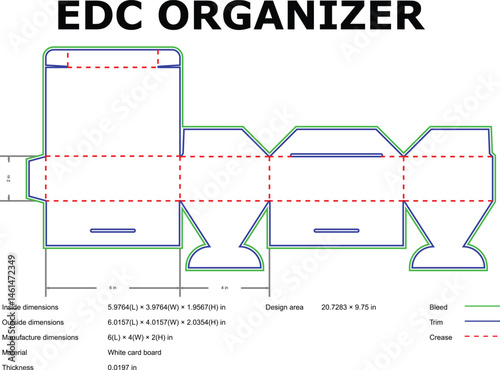 Edc Organizer Template Flat Diagram For Die Cut Box Packaging Design
