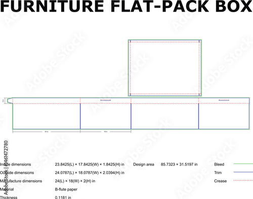 Flat Pack Furniture Box Packaging Design Template With Dimensions And Details