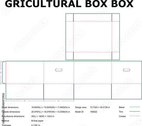 Agricultural Box Blueprint Vector Illustration With Dimensions And Fold Lines For Packaging Design