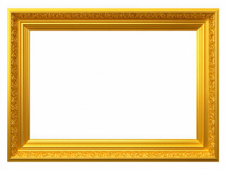 Classic ornate gold rectangle photo frame isolated template on white background