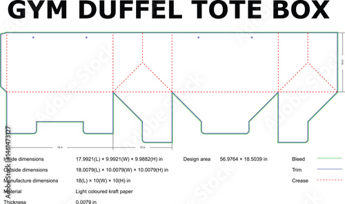 Gym Duffel Tote Box Blueprint Diagram With Dimensions For Packaging Design