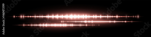 Glowing orange soundwave with dual waveform lines and intense light peaks on black background. Suitable for audio visualization, podcast player, music track or signal analysis design.