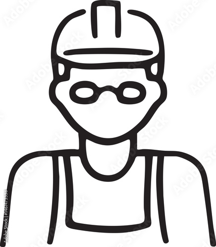 A man wears a construction helmet and safety glasses.