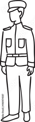 A uniformed figure stands upright in a static pose.