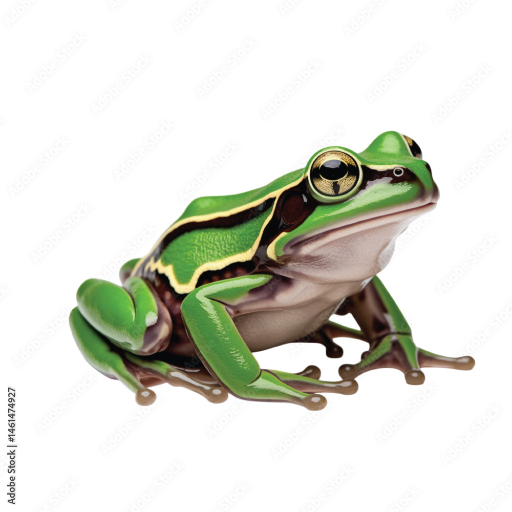 Obraz premium Green Tree Frog Sitting On Surface Isolated On White Background