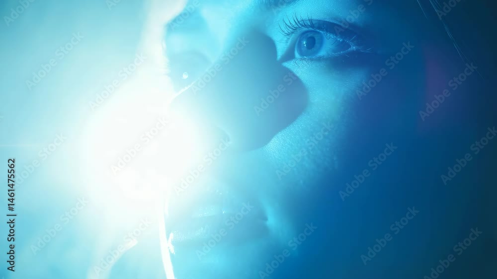 Dynamic blue light leaks and lens flare create an ethereal glow on a ...