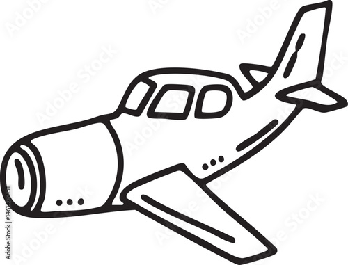 A stylized black and white airplane flies through the air.