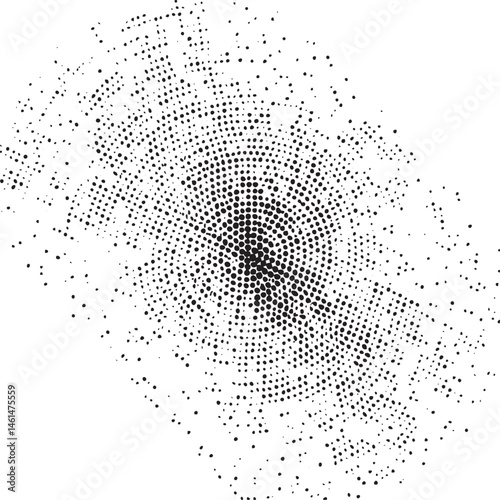 A dense circular of black dots radiates outward from a central point.