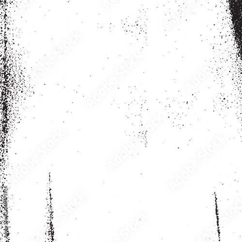 A textured white background with scattered black particles.