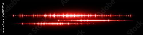 Bright red audio waveform with dual frequency bands and glowing shine. Ideal for podcast visuals, sound signal analysis, equalizer interface or electronic music display.