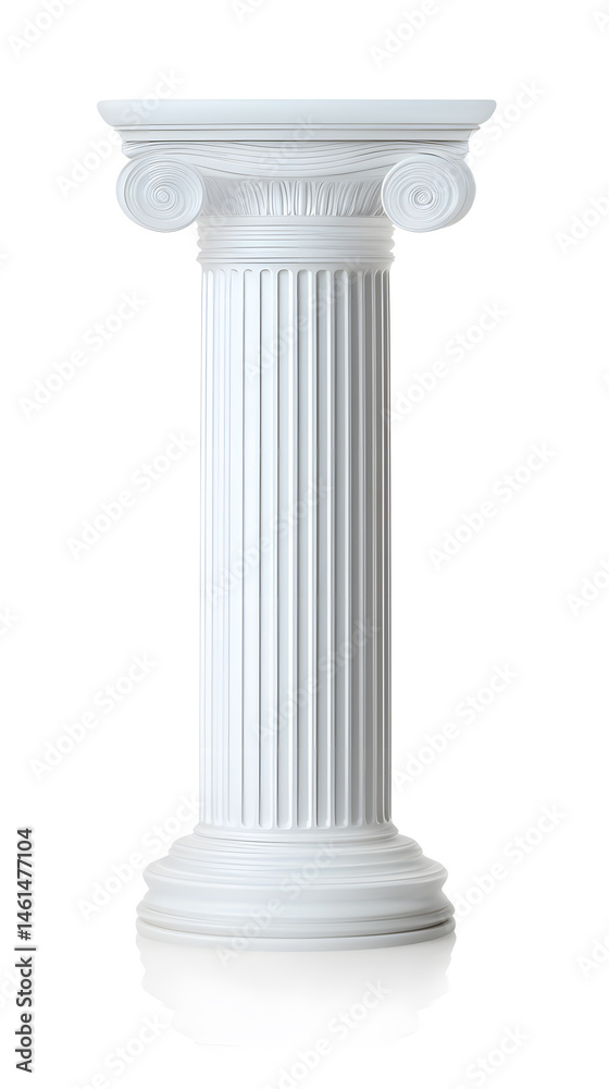 Ancient greek Classical white column with intricate Ionic isolated on white background
Ancient greek Classical white column with intricate Ionic isolated on white background
