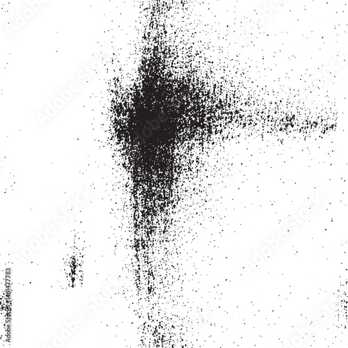 A dense textured black stain spreads across a white background.