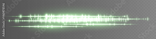 Green glowing waveform on transparent background with symmetrical audio lines and spark-like peaks. Great for sound effect design, media playback or music interface elements.